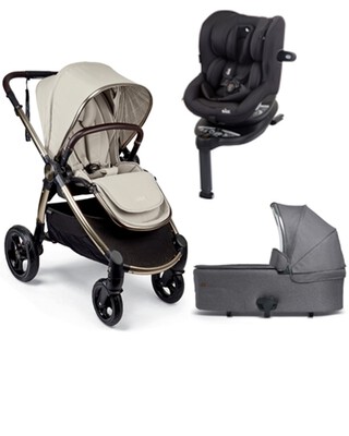 Ocarro Treasured Pushchair & Shadow Grey Carrycot with Joie I-Spin 360 Coal